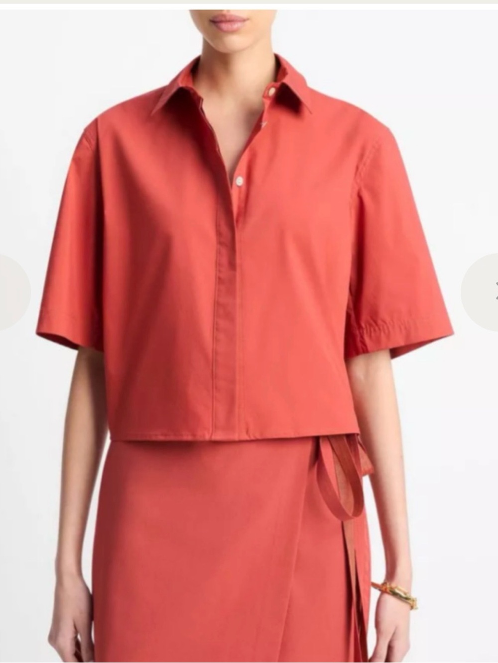 New Vince Cotton-Poplin Short-Sleeved Cropped Shirt